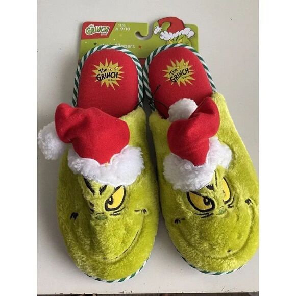 How The Grinch Stole Christmas Holiday Slippers Men’s Sz 9/10 Santa Dr Seuss NEW - Picture 1 of 11